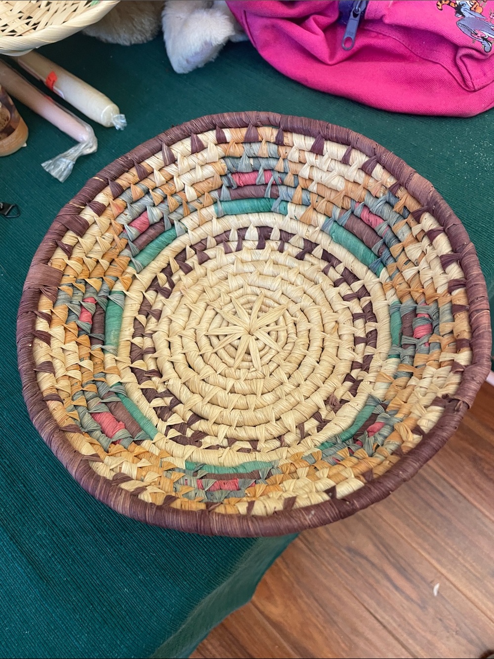 Handwoven Decorative Seagrass Basket - Natural, Green & Brown